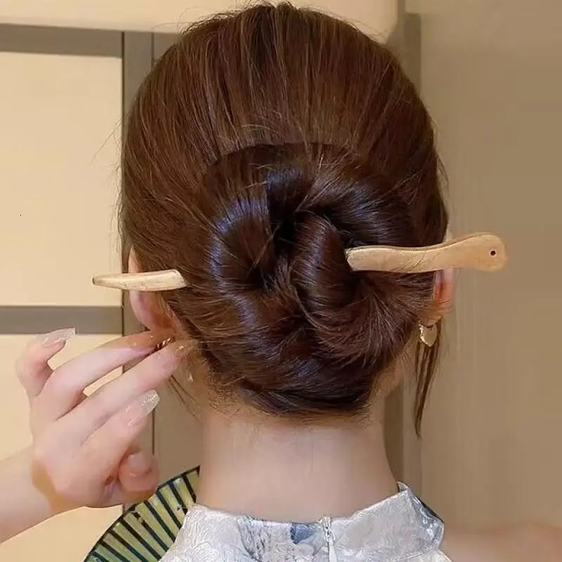 Chinese Style Elegant Wood Hair Stick For Women Girl Hairpins Simple Fork Vintage Hanfu Cheongsam Headwear Accessories 250519