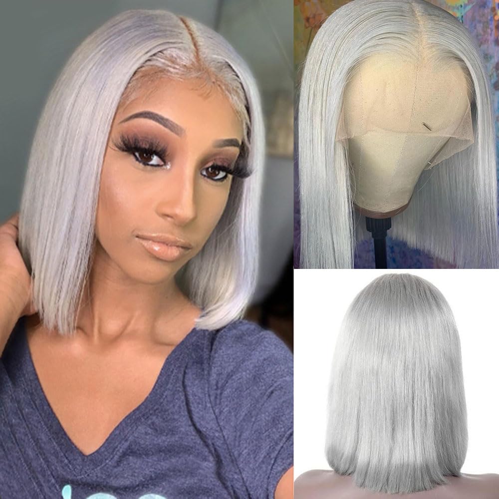 8 inch Straight Wigs Short Bob 13X4 Frontal Simulation Human Hair Daily Use HD Transparent 180 Density Lace Front Bob Side Part Wigs Natural Hairline 