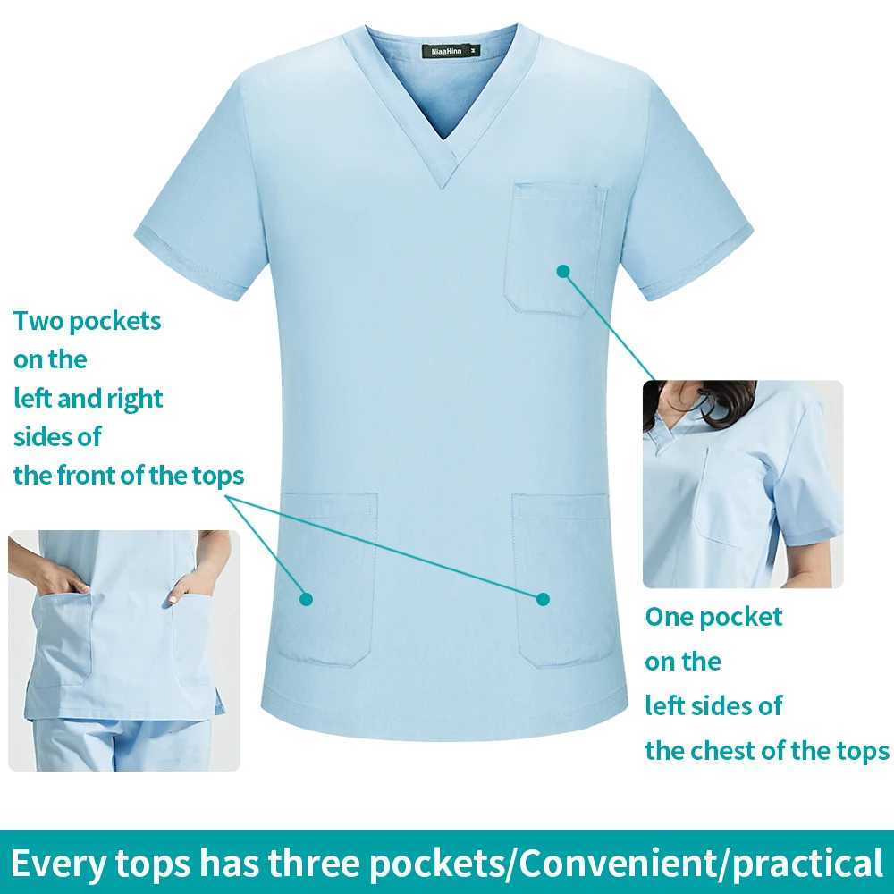 New Womens Scrubs Set V-neck Medical Uniform Short Slve Surgical Scrub Uniform Laboratory Work Clothes Dentist Nurse Workwear X250528