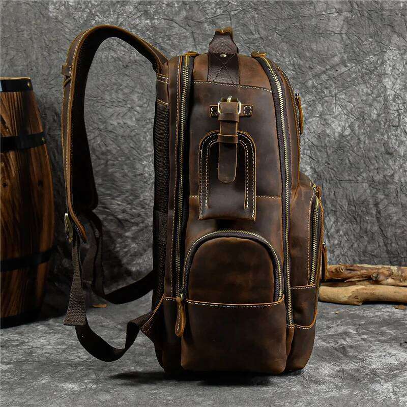 Newsbirds men's retro fashion style bagpack travel backpack school bag for man leather daypack men