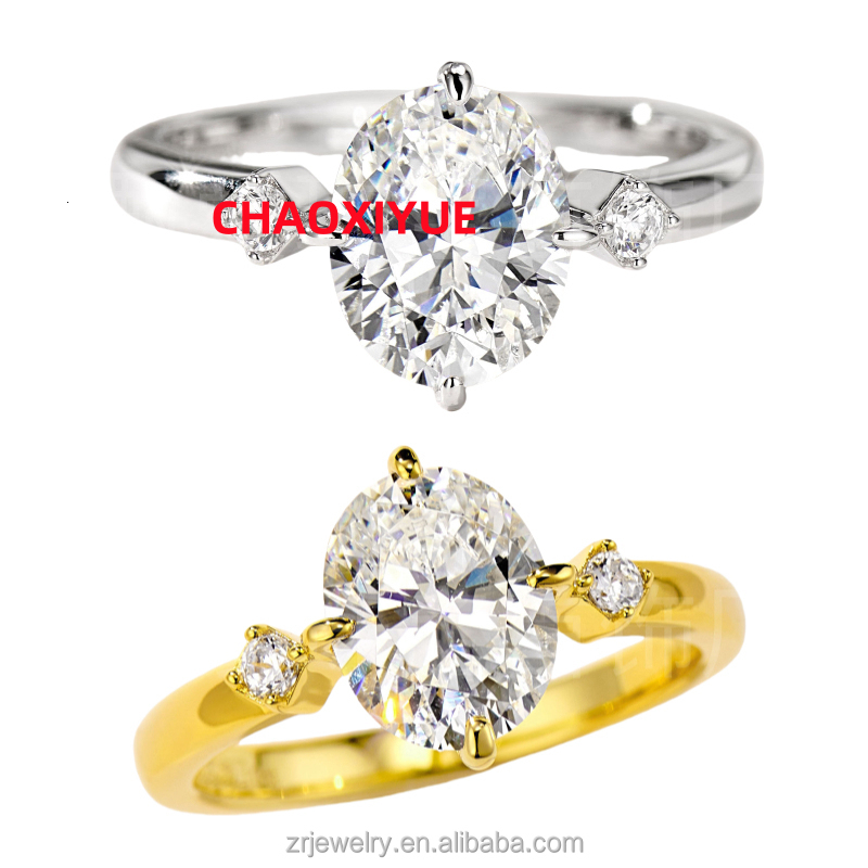 Hot Selling 18K Gold Plated 925 Sterling Silver Womens Engagement Wedding 2CT VVS Oval Moissanite Ring