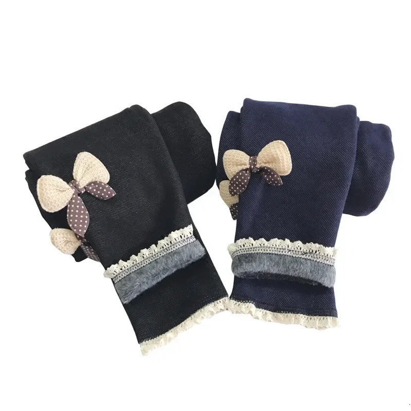 Girl Pants Autumn Winter Warm Children Trousers Baby Leggings Thicken Velvet Bowknot Kids Jean Anti Cold Girls Clothes 250528
