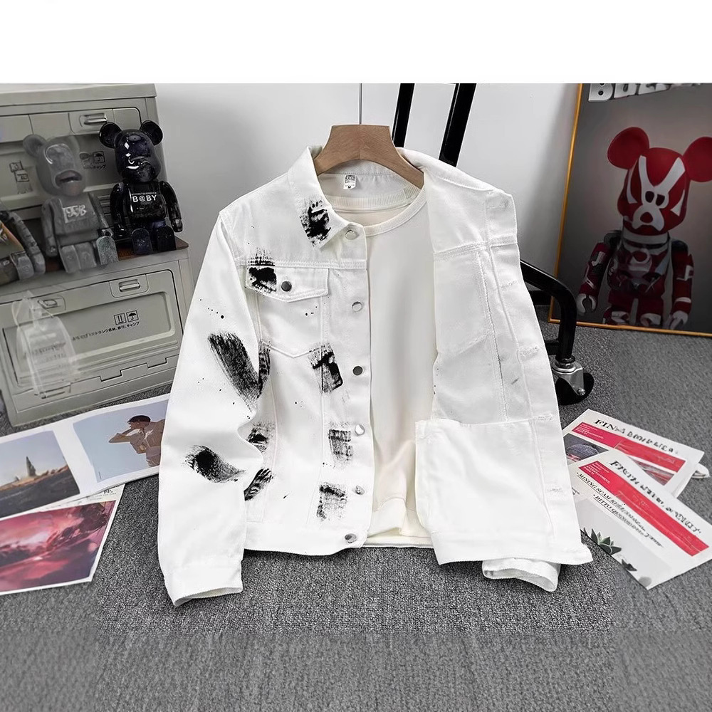 2024 Trendy Mens Vintage Denim Jacket Unisex Street Style Loose Casual Versatile Couples Coat