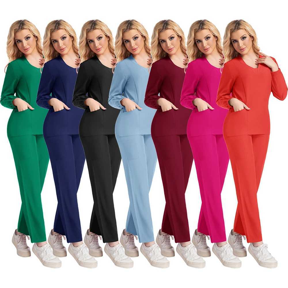 Long SlveNew Nurse Uniforms V-neck Top Jogger Pants Scrub Sets Surgical Workwear Dentist Nursing Suit Hospital Doctor Outfit X250528