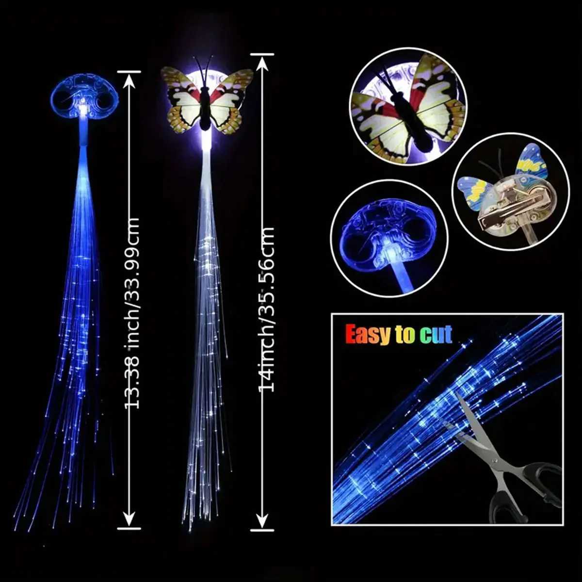 5pcs LED Glow Butterfly Hair Clips LED Light Fiber Optic Hair Braid Barrettes Glow-In-The-Dark Fairy Braids for Parties Events W250528