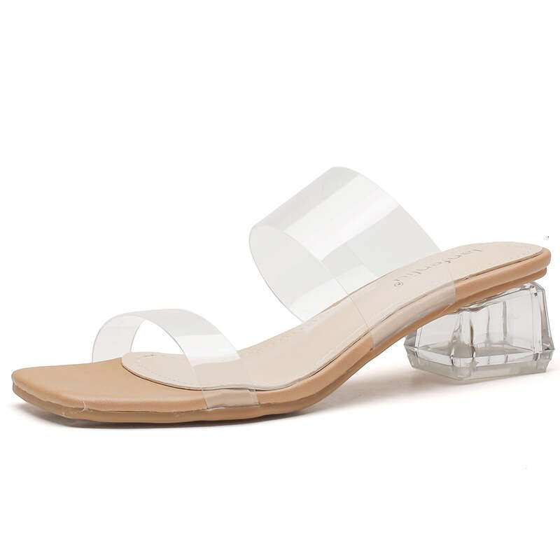 One-Strap Transparent Sandals for Women 2025 Summer New Fashion Internet Celebrity Fairy Style Crystal Chunky Heel High Heels
