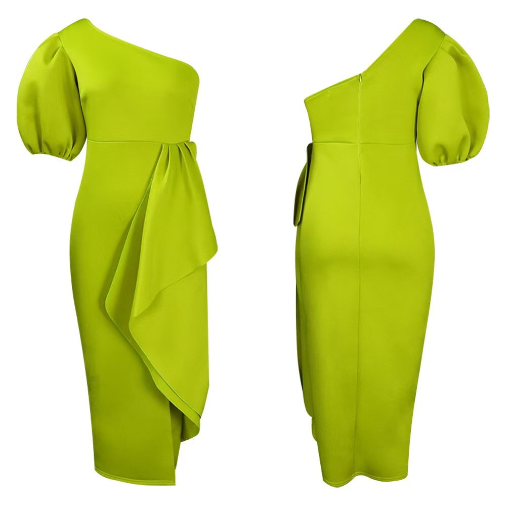 High - end dresses 2025 elegant waist - cinching puff sleeve off - shoulder banquet slit gown dresses