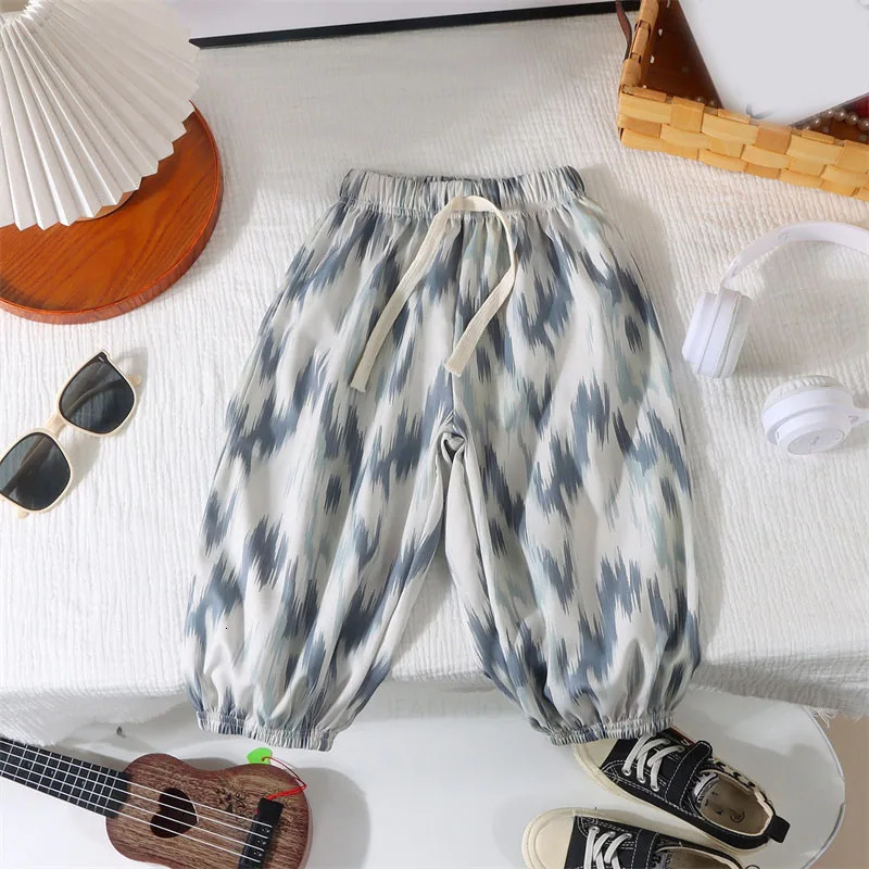 Summer Children Ice Silk Mosquito Proof Trousers Girl Boy Baby Soft Loose Home Sleeping Pants Children High Waisted Casual Pants 250528