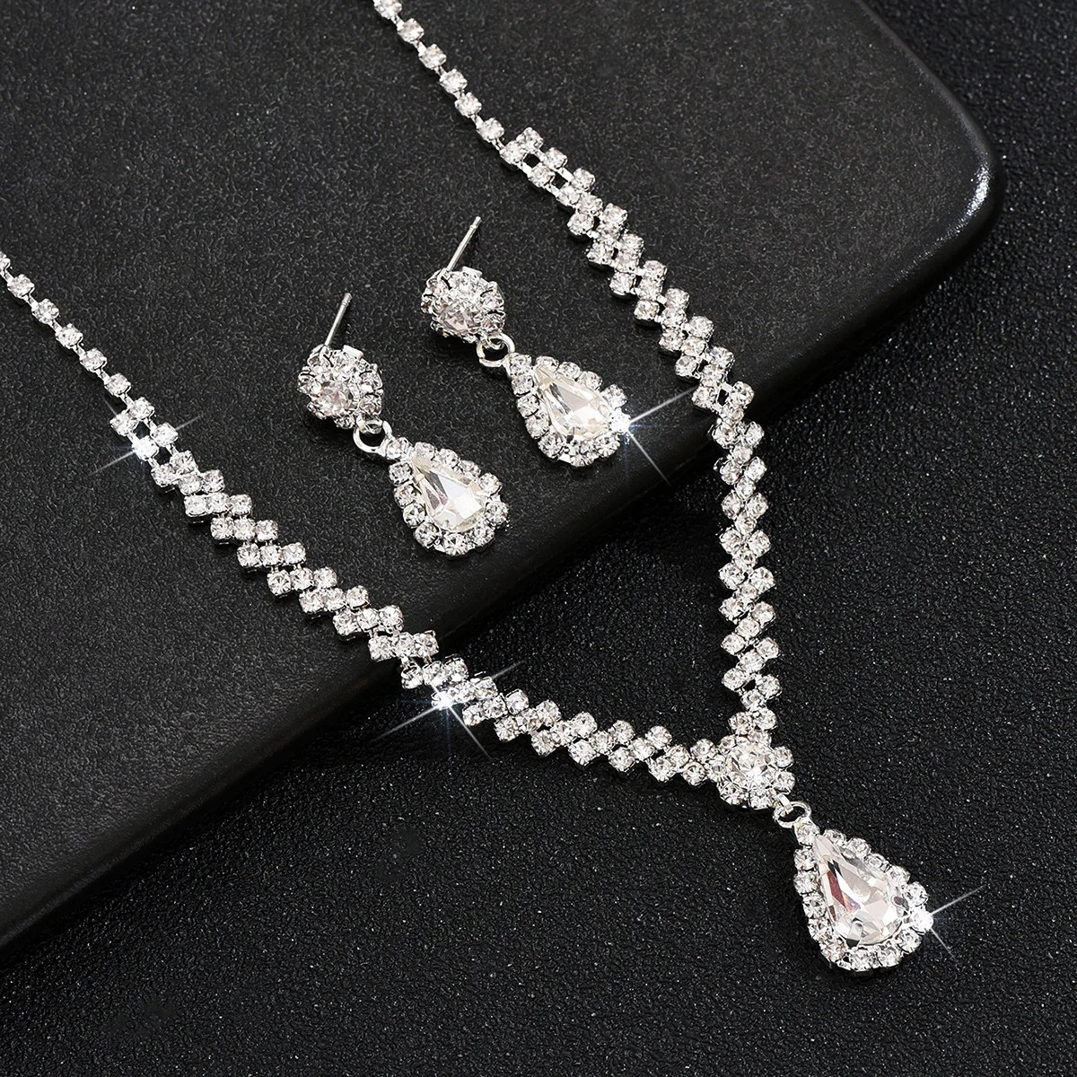 BLIJERY Classic Waterdrop Style Jewelry Sets for Women Blue Crystal Necklace Earrings Bridal Wedding Party Birthday Jewelry Sets 250527