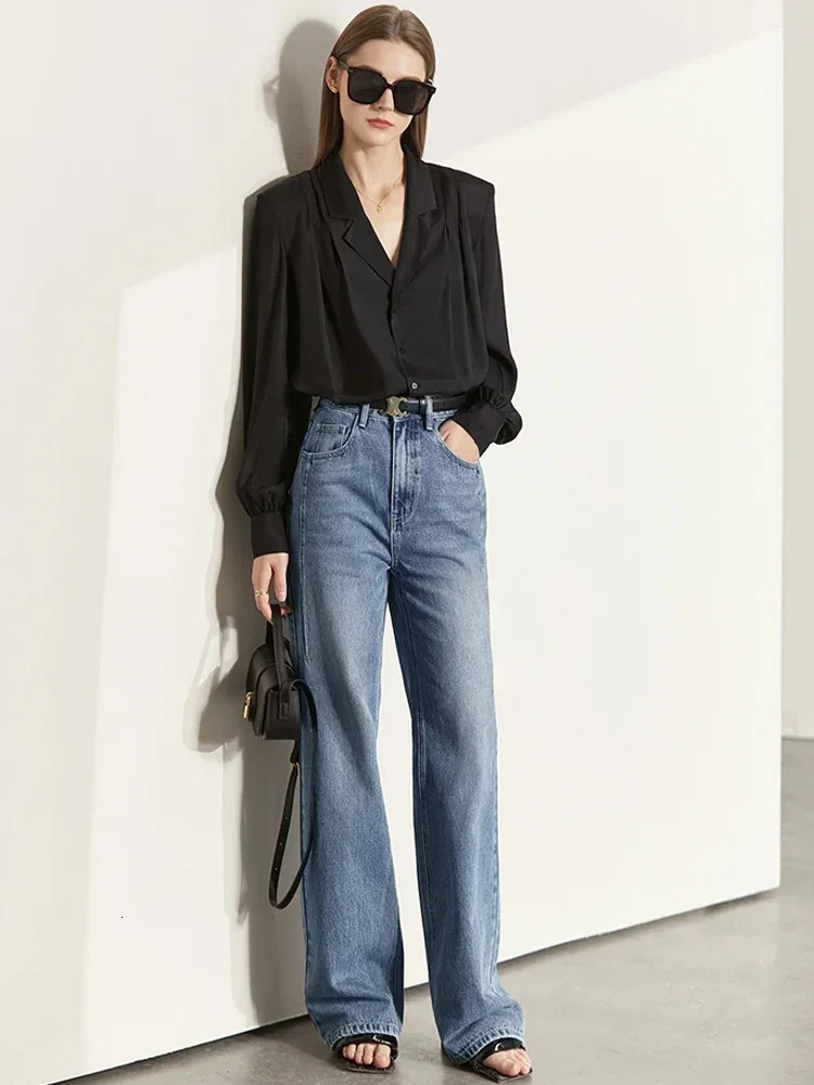 Amii Minimalism Women Jeans 2024 Spring Vintage Denim Pants Loose Wide Leg Casual Female Trousers 12270097 250516Z