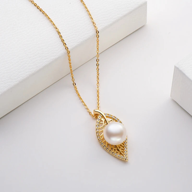 OXTAO Freshwater Pearl Leaf Pendant Necklace 14K Gold Bag for Women Clavicle chain necklace exquisite jewelry gift 250522