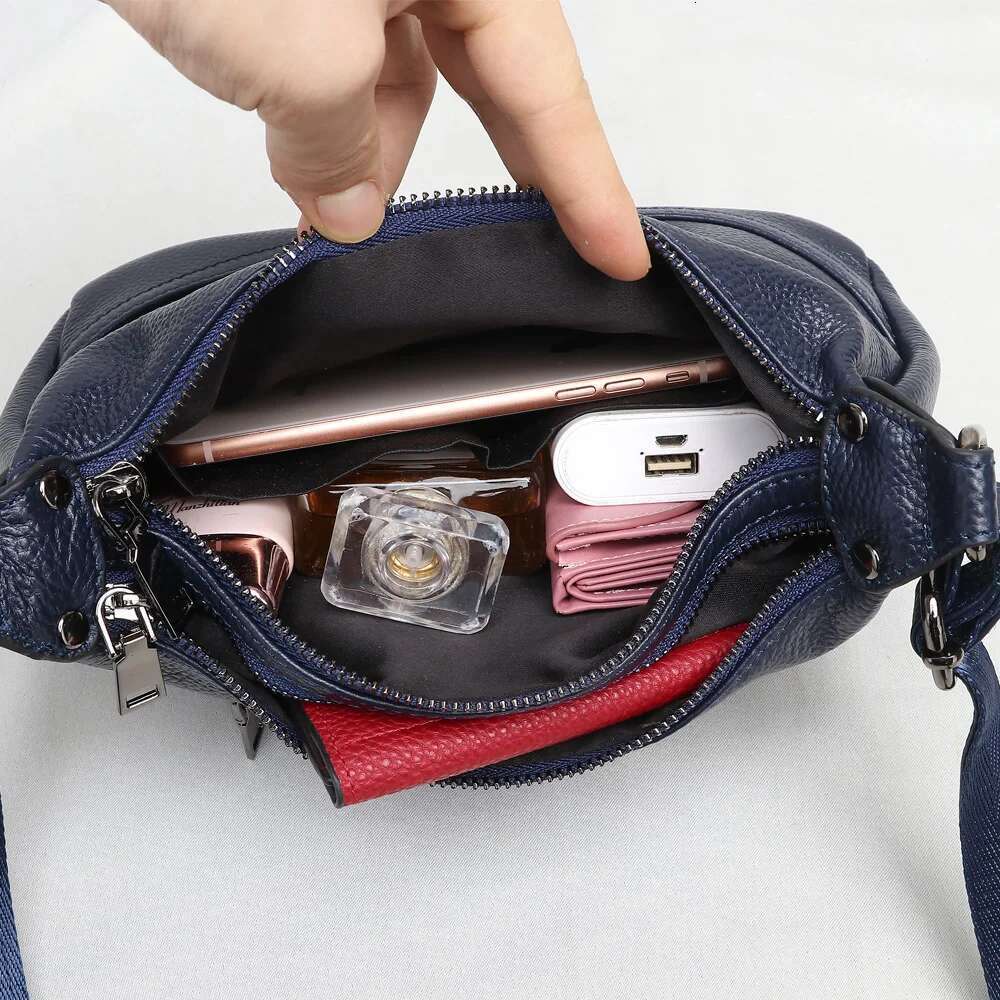 Genuine Leather Women Shoulder Crossbody Bag Large Capacity Soft Cowhide Ladies Multi-Space Bags Female