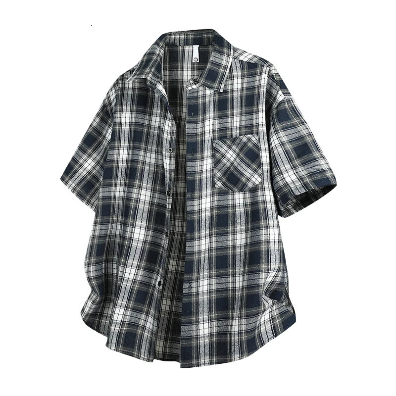 Summer Clothing Short Shirts Men Casual Men Shirts Male Plaid Shirts Young Japan Korea Fashion Coats Plus Size 5XL Free Ship 250527