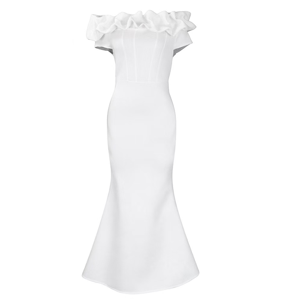 Plus size evening dresses 2025 new solid color long dresses fishtail dresses with ruffle trim slim fit skirts Elegant Evening Gowns for Women