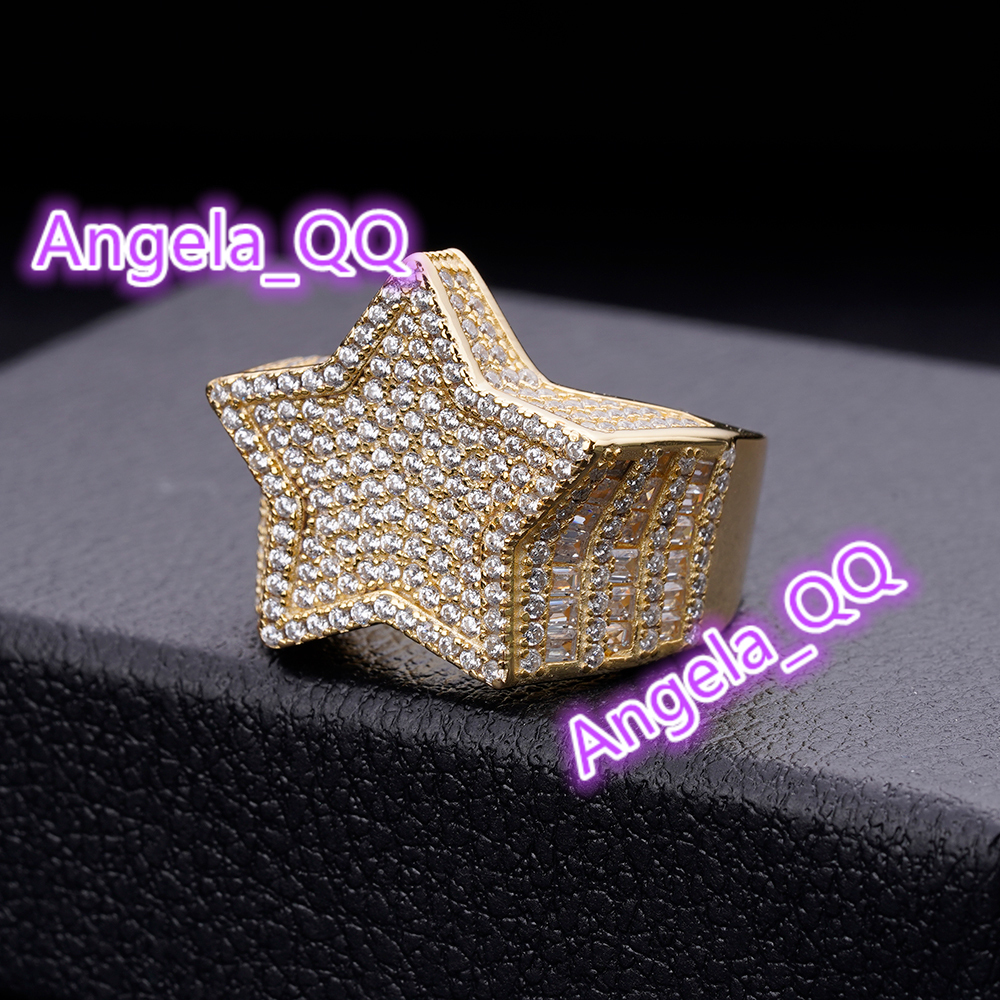 Hiphop Classic Custom Jewelry Iced Out VVS Moissanite Diamond Gold Plated 925 Sterling Silver Star Ring for Men
