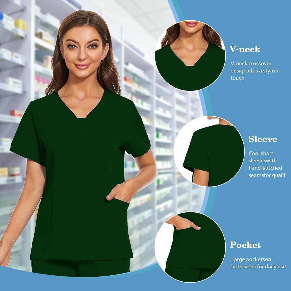 V-neck Short Slved Top Fashion Nurse Uniform Dentist Veterinary Work Uniform Unisex Healthcare Nurse Clothing Scrun Women Mens X250528