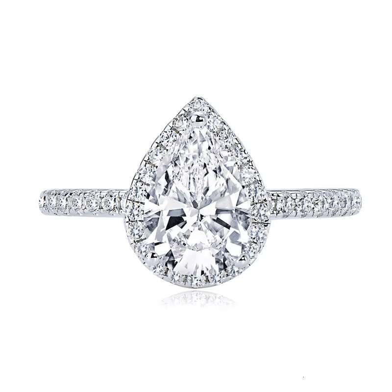 GRA Wedding Band Jewelry 925 Sterling Silver 2ct Pear Cut D Moissanite Halo Engagement Ring Promise Wedding Rings for Women
