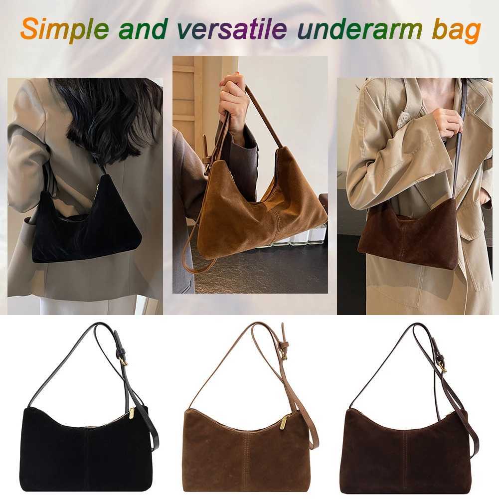 Women Suede Crossbody Bag Adjustable Strap Underarm Bag Multiple Pocket Zipper Satchel Purse for Work Travel Y250528