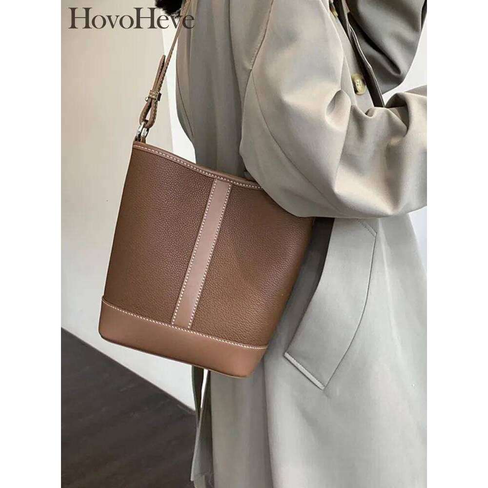 Women Single Shoulder Underarm Bucket Bag Mixed Colors Cowskin Genuine Leather Handbag Office Ladies Casual Crossbody Bags New