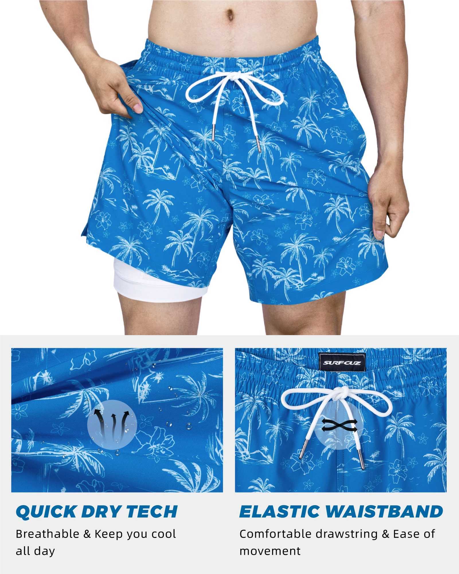 SURF CUZ Mens Swim Trunks with Compression Liner Quick Dry Swim Shorts 7 Swimming Trunks Stretch Bathing Suit Boardshorts X250528