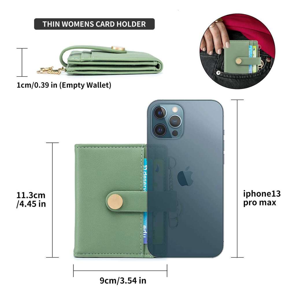 Bifold PU Leather Large Capacity Card Holder with Keychain Zipper ID Bag Multi-Card Slot Women's Ultra-Thin Wallet