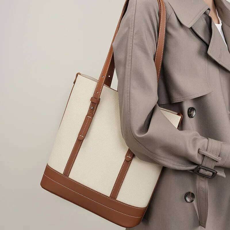 Ladies' Casual Cowhide Genuine Leather Shoulder Female Commute Shopping Bucket Tote Bag Large Capacity Women Composite Bags