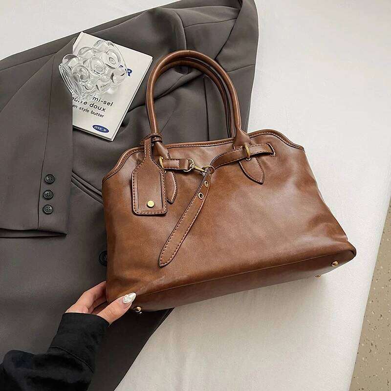Vintage Large Capacity Tote For Women Crossbody Bag, Casual Commuting Briefcase Dual Compartment Buckle Closure Shoulder Bag