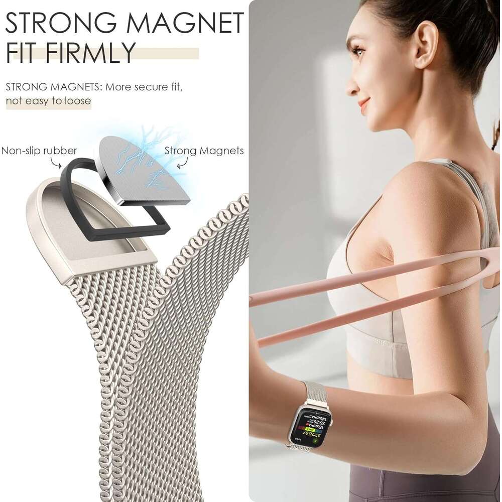 Original Loop Band Compatible with Apple Watch 38mm 40mm 41mm 42mm 44mm 45mm 46mm 49mm - Women's and Men's Magnetic Buckle Adjustable Metal 