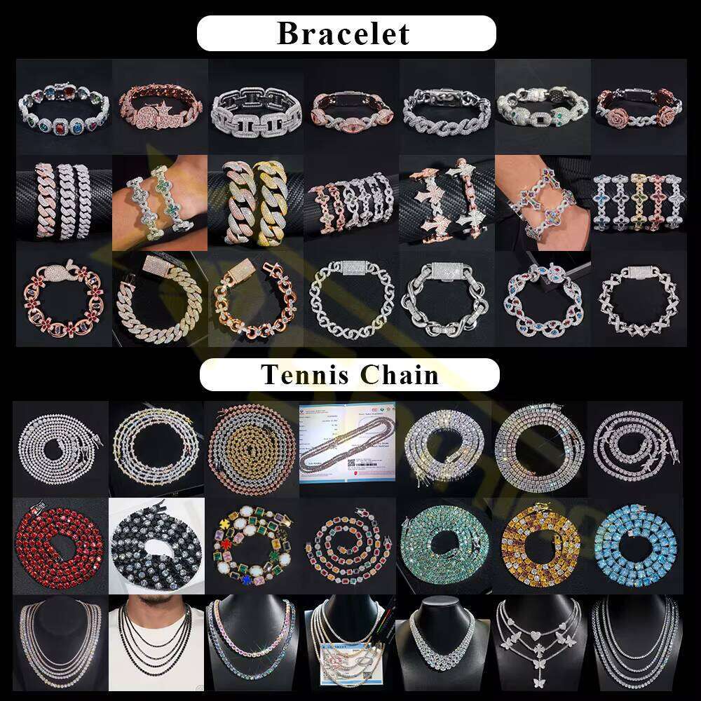 Men Iced Out Sier Fine Jewelry 12MM 2 Rows Moissanite Miami Cuban Chain Custom Hip Necklace