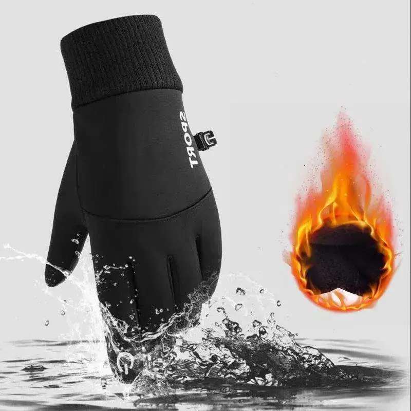 Black Winter Warm Full Fingers Waterproof Cycg Outdoor Sports Running Motorcycle Ski Touch Screen Fleece Gloves