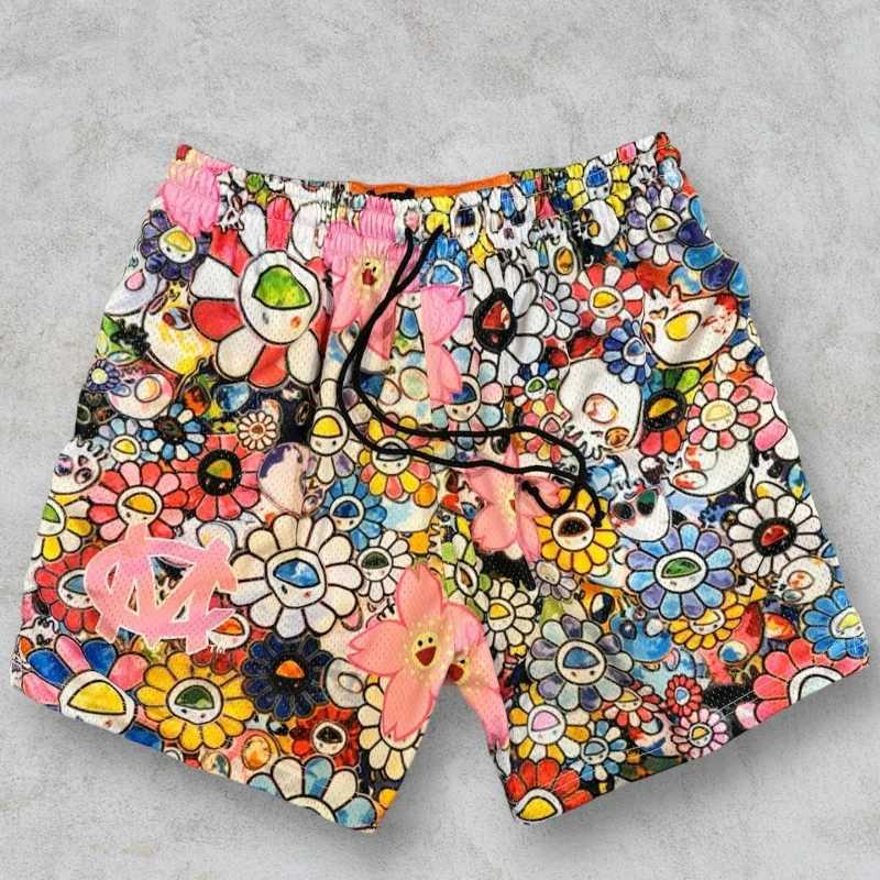 American Niche Luxury Fashion Trend Mens Quick-drying Flower Print Shorts Manila Culture Streetwear Comfortable Sports Shorts X250528