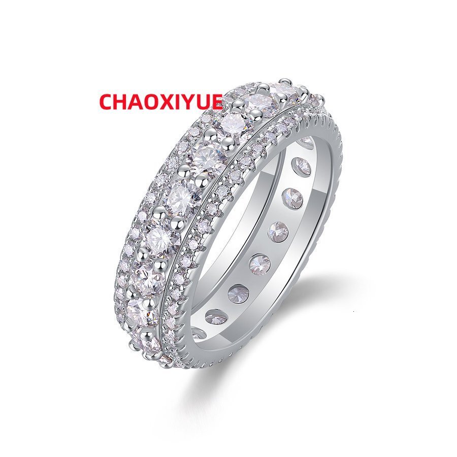 2.572CTW Full Eternity Moissanite Ring 925 Sterling Silver 18K Gold Plated 3 Row Sparkling Band Jewelry for Women Wedding Ring