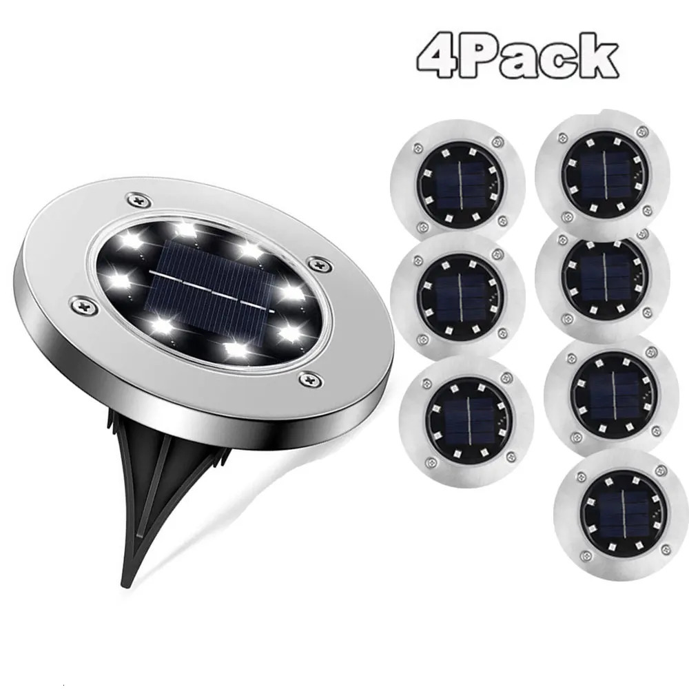 4 Pcs 8LED Solar Power Disk Light Outdoor Garden Solar Underground Light Deck Light Spotlight Buried Solar Led Lamp 250520