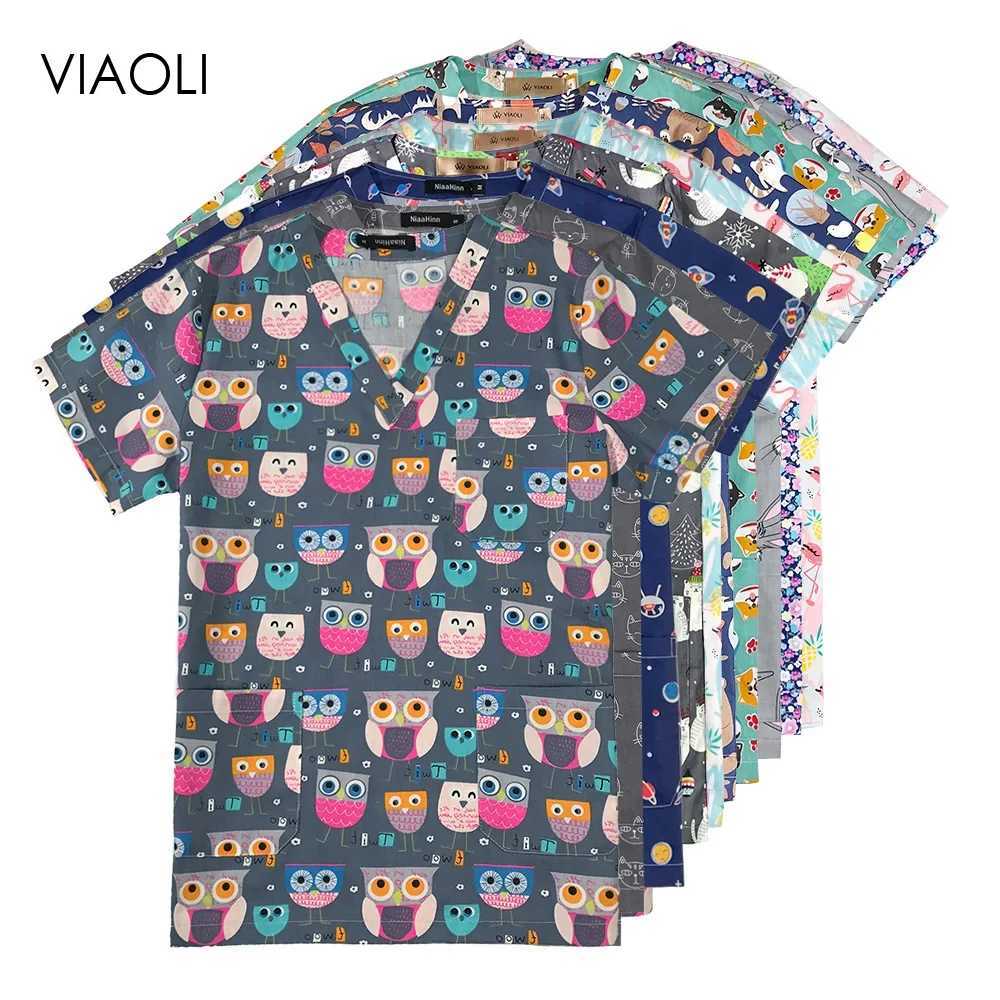 High Cartoon print surgical uniforms pharmacy hospital nurse scrubs tops breathable beauty sn dentistry pet doctor overalls X250528