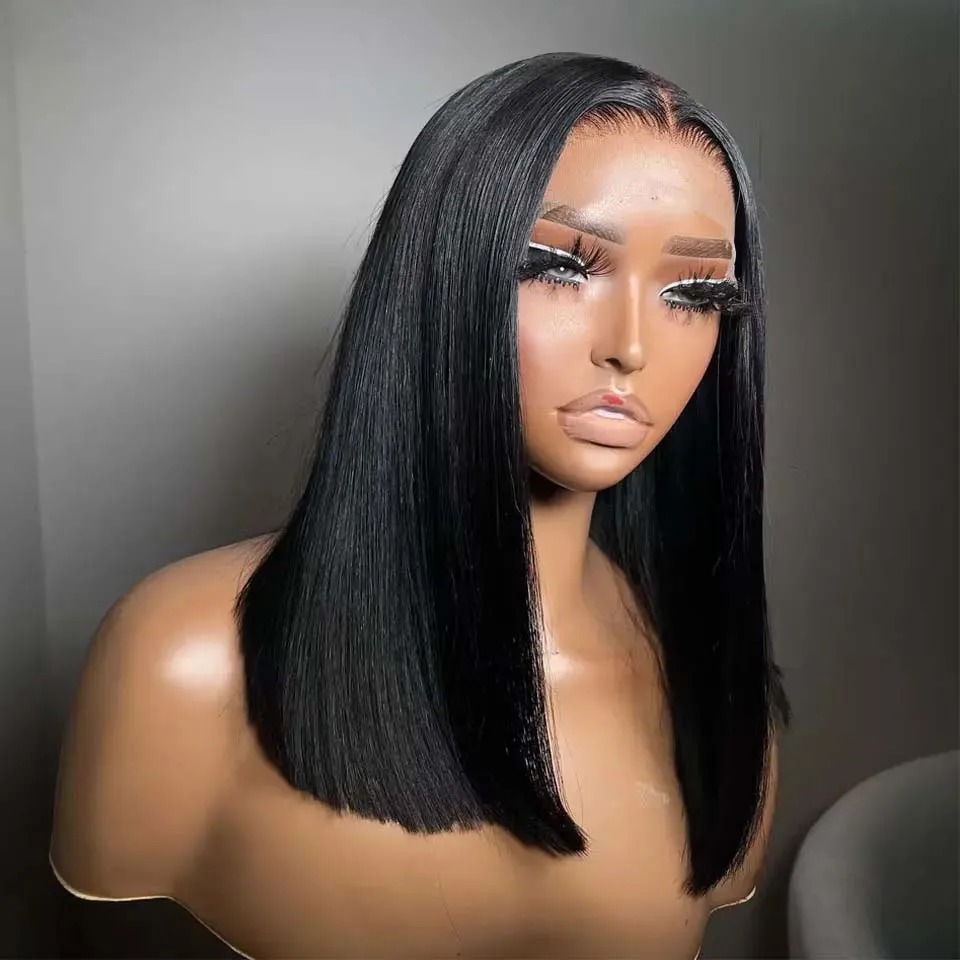 200% Density 13x4 Short Bob Straight Brazilian Hair HD Transparent Lace Full Lace Frontal Wigs Human Hair For Women Synthetic