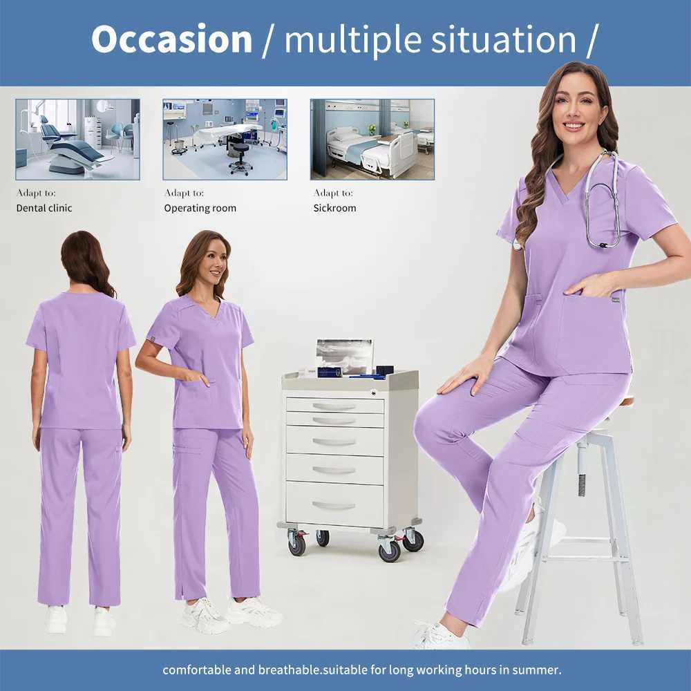 Niaahinn Spa Uniform Women Scrubs Suit Short Slved V-neck Surgical Nursing Set Multicolor Pet Grooming Doctor Medical Workwear X250528