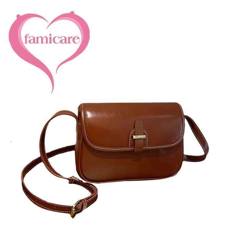 2023 New Women Female Genuine Leather Cross-Body Shoulder Messenger Lady Retro Vegetable Tanned Cowhide Square Tofu Bag