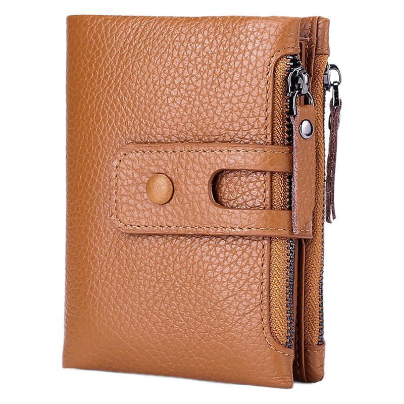 Free Shipping Popular Women's Short Soft Leather Designer Wallet Top Layer Cowhide Anti-theft Brush Double Zipper Card Bag ID Bag Coin Bag