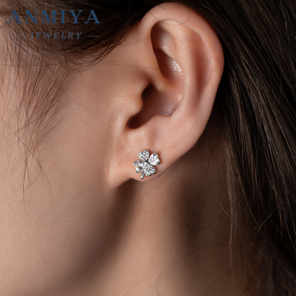 Wholesale 2024 Summer 925 Sterling Silver Earrings Zircon Clover Earrings for Women