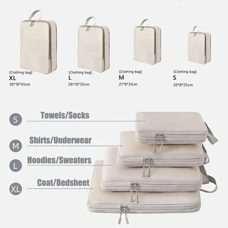 Set/4Pcs Portable Travel Compression Packing Cubes Bag Waterproof Organizer Bags Suitcase Clothes Organizers Handbag Travel Bag 250526