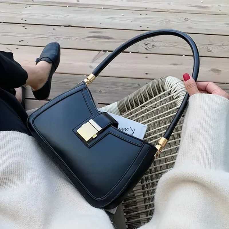 Shoulder Bags for Women Solid Color PU Leather 2025 Trend Lock Handbags Small Purse Hand Lady Designer Zipper Clutch Handbags Y250528