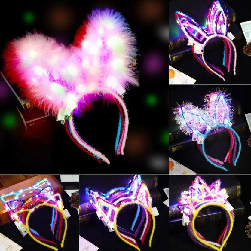 25pcs LED Glow Cat Bunny Ear Horn Hairbands Light Up Flash Headband Women Girl LED Neon Birthday Wedding Party Supplies W250528
