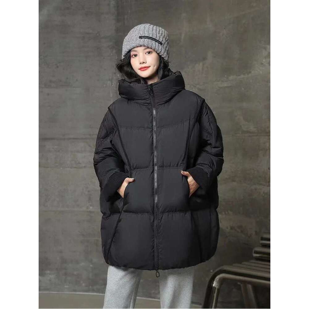 Schinteon Women White Duck Down Jacket with Hood Autumn Winter Warm Over Size Outwear Korean Style High Quality Coat 2025 New