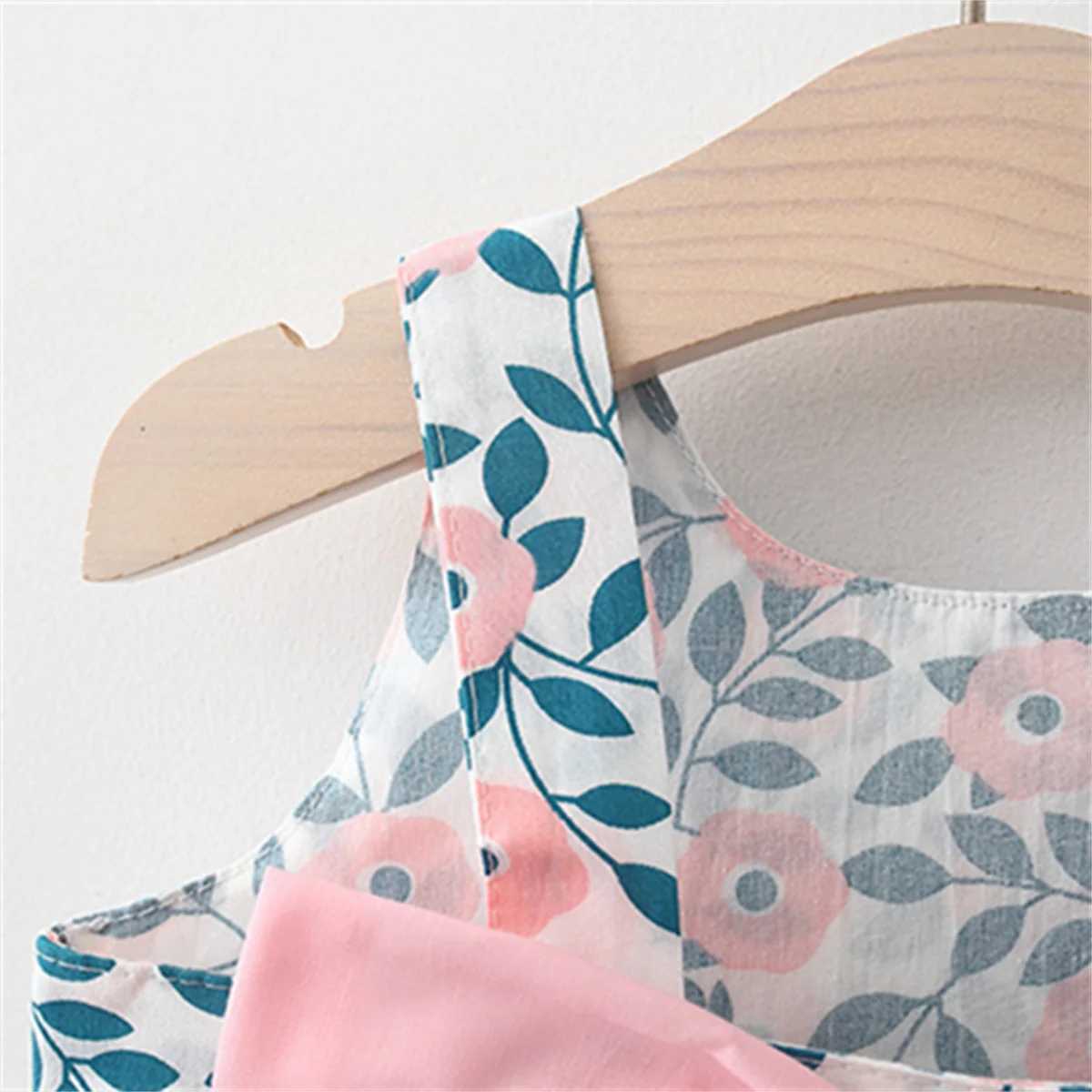 2-Piece Baby Suspender Dress+Sun Hat GirlS Leaf Print Bow Sleeveless Cotton Beach Skirt ChildrenS Aesthetic Daily Clothes X250528
