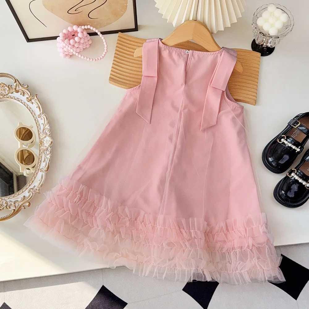 Bear Leader Korean Version Bow Sleeveless Mesh Wedding Party Birthday Dress Baby Girl Easter Summer 2-7 Years Princess Dresses X250528