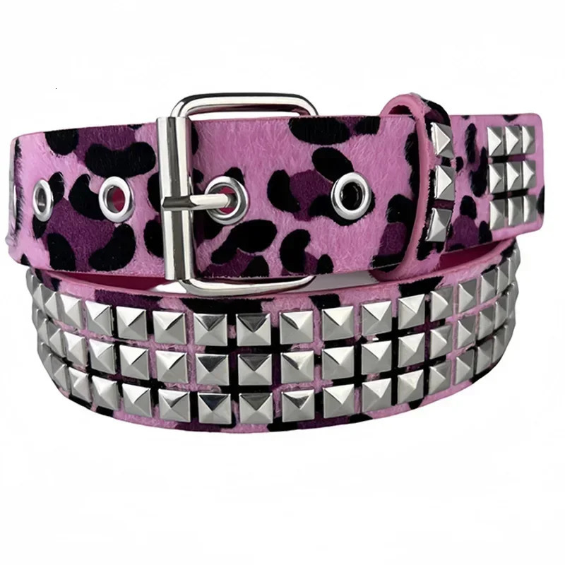 Women Camouflage Leopard Belts Heavy Metal Belt Y2K Rivet Inlay Faux Leather Belt Punk Hip Hop Rock Air Eye Jeans Decoration 250520