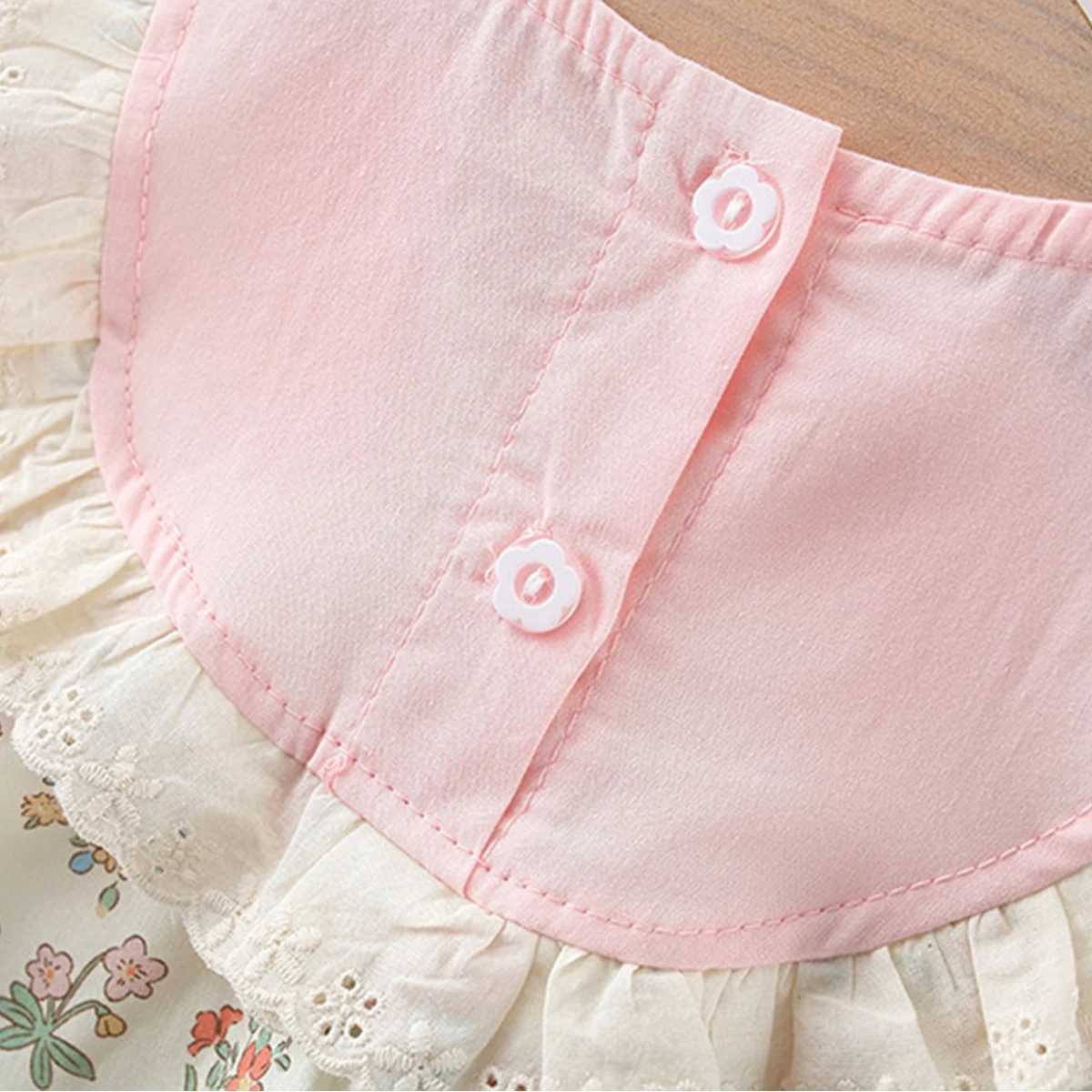 Summer Baby Girls New Dress Is A Teddy Bear Floral Lace Embroidered Cotton Dress Suitable for Babies Aged 0-4 X250528