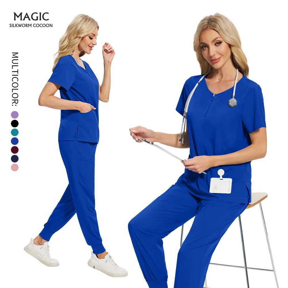 Pet Grooming Working Clothes Jogger Suit Short Slved Scrub Come Women Solid Color Pharmacy Nursing Uniform Summer X250528