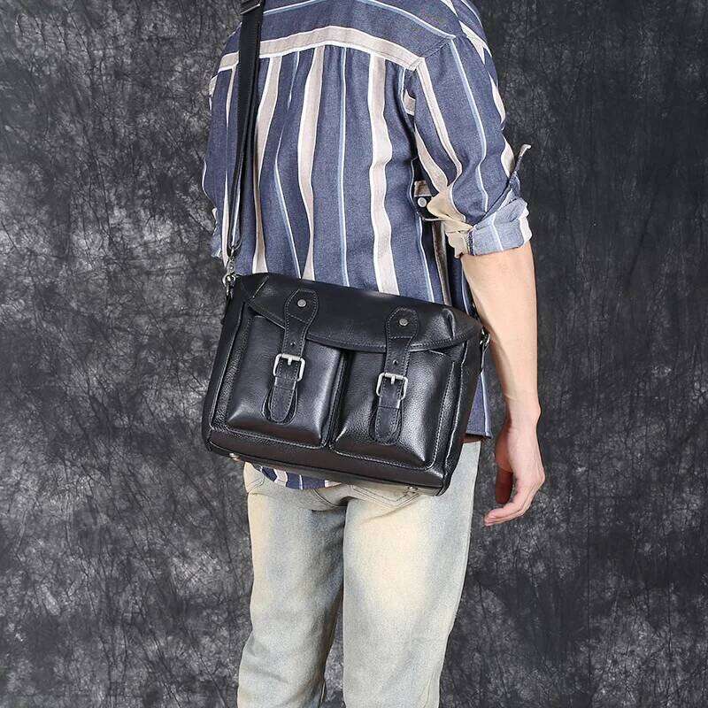 Leather Men's Single Shoulder Srossbody top Layer Cowhide Personality Retro Casual All-Match Outdoor Messenger Bag