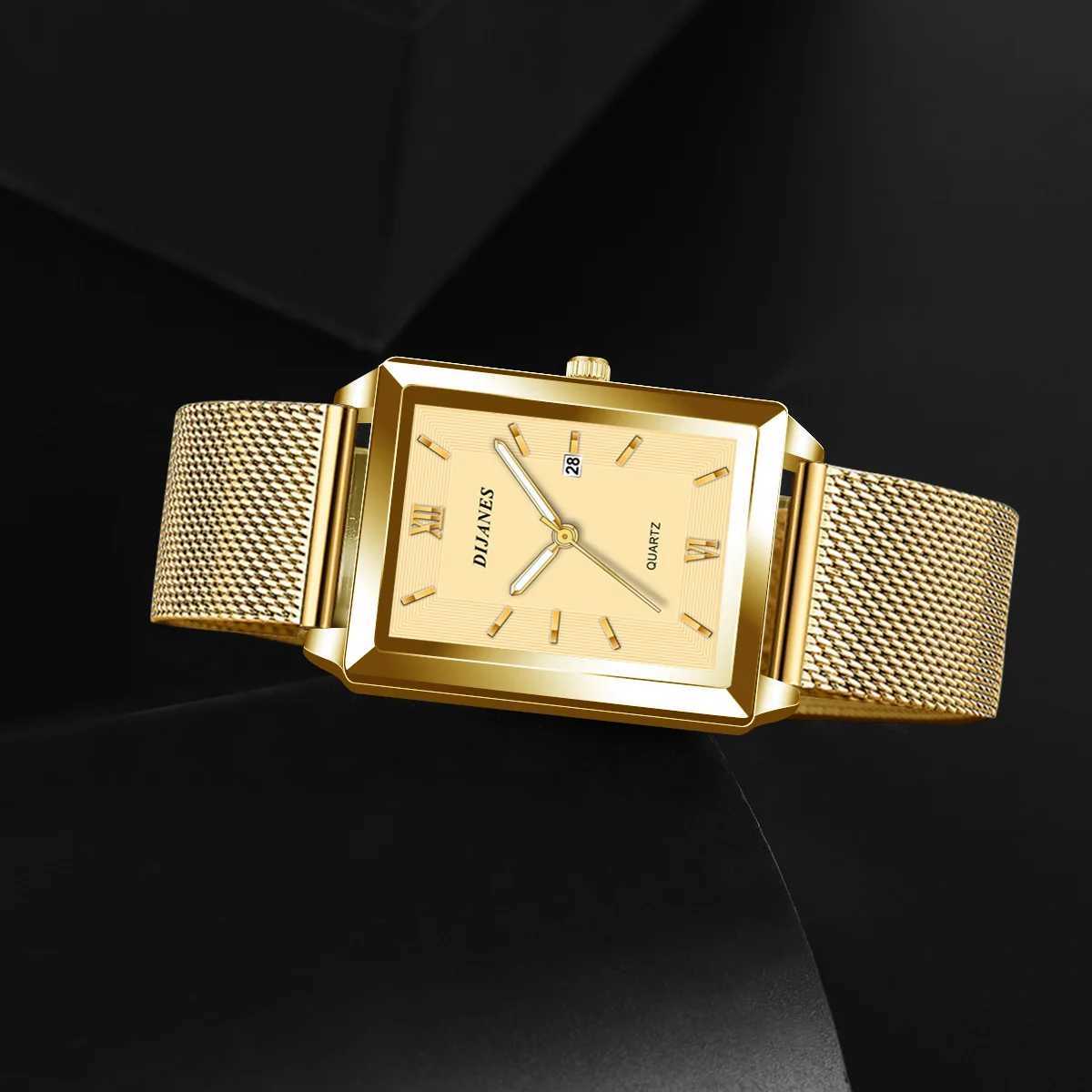 Top Brand Mens Watches Luxury Fashion Square Quartz Wrist Watch Waterproof Calendar Silver Gold Watch for Men Reloj HombreXJ250527